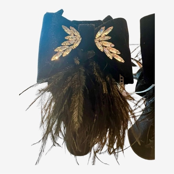 Antonio Melani Janie Black Velvet Platform Angel Rhinestone Bow Feather Size 7.5 - Picture 4 of 16